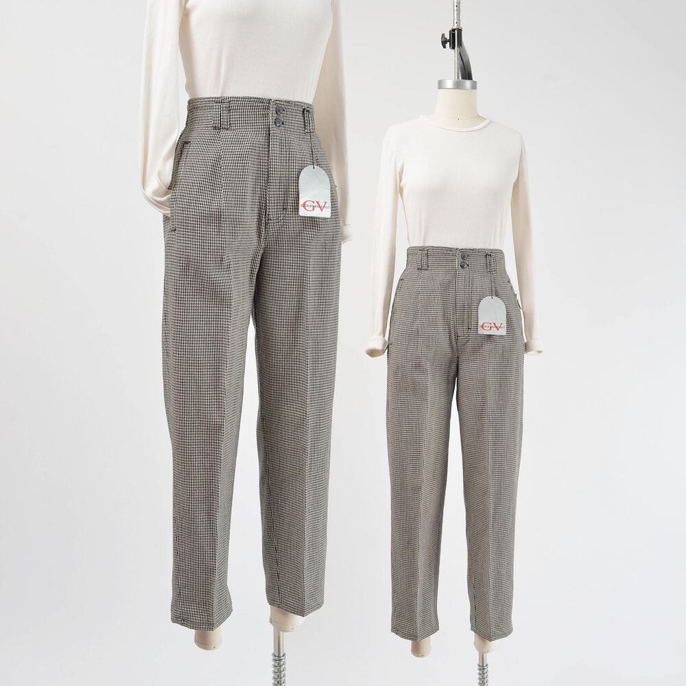 Vintage 90s Gloria Vanderbilt Houndstooth Pants High Waist Pleated Trousers S
